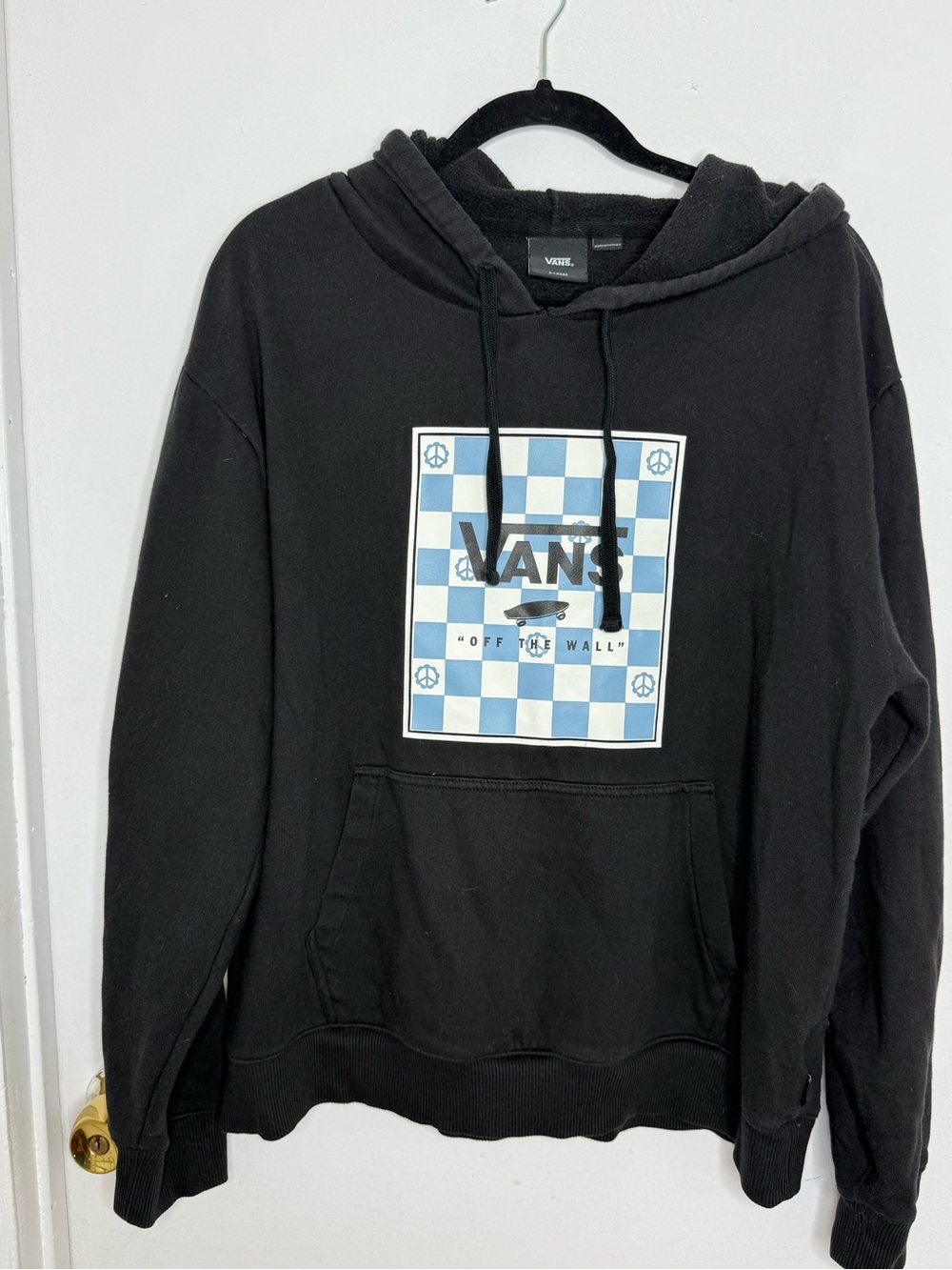 Vans Black Hoodie with Blue & White Checkerboard Logo